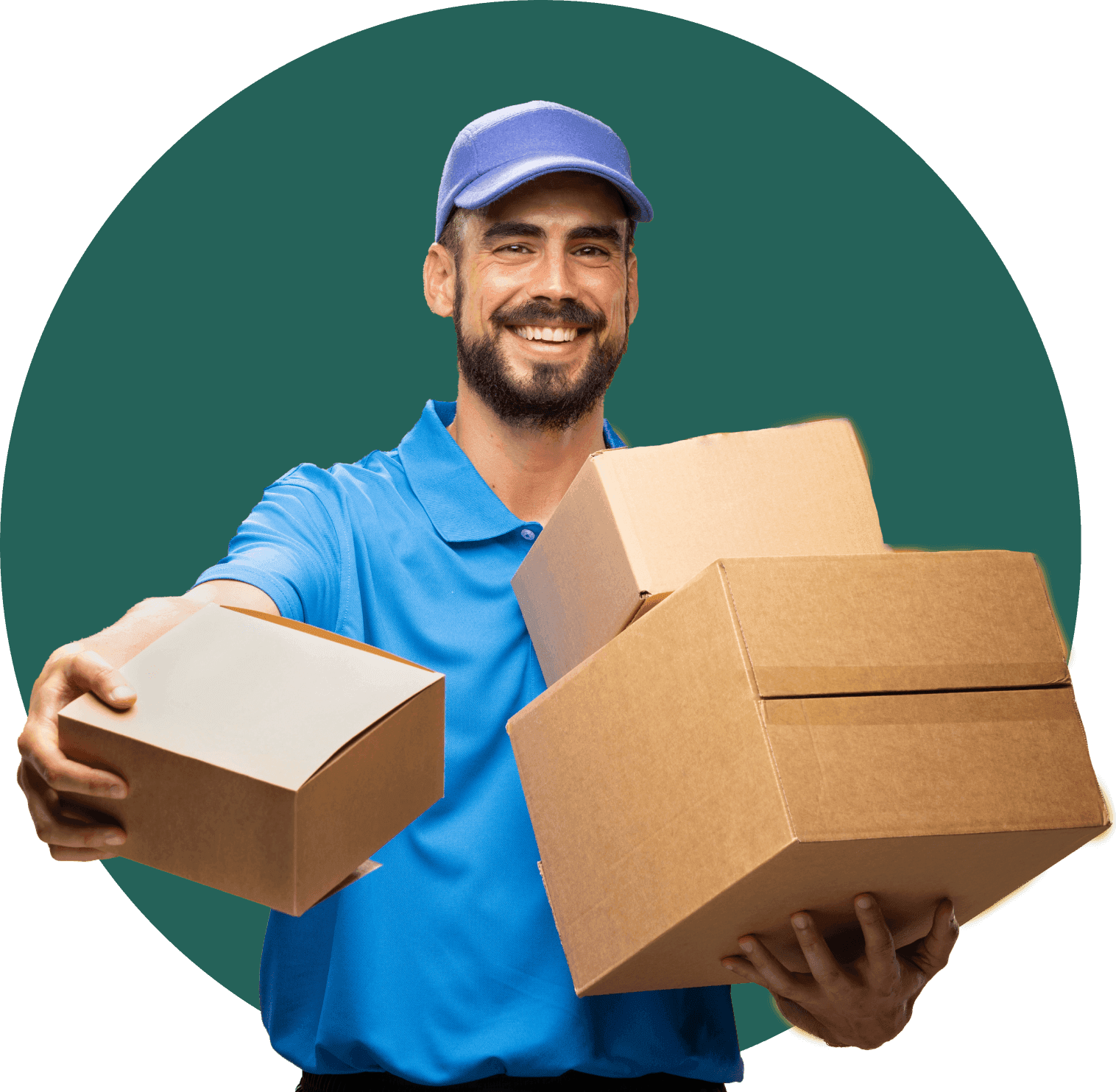 Zusteller übergibt diskret verpackte Bestellung